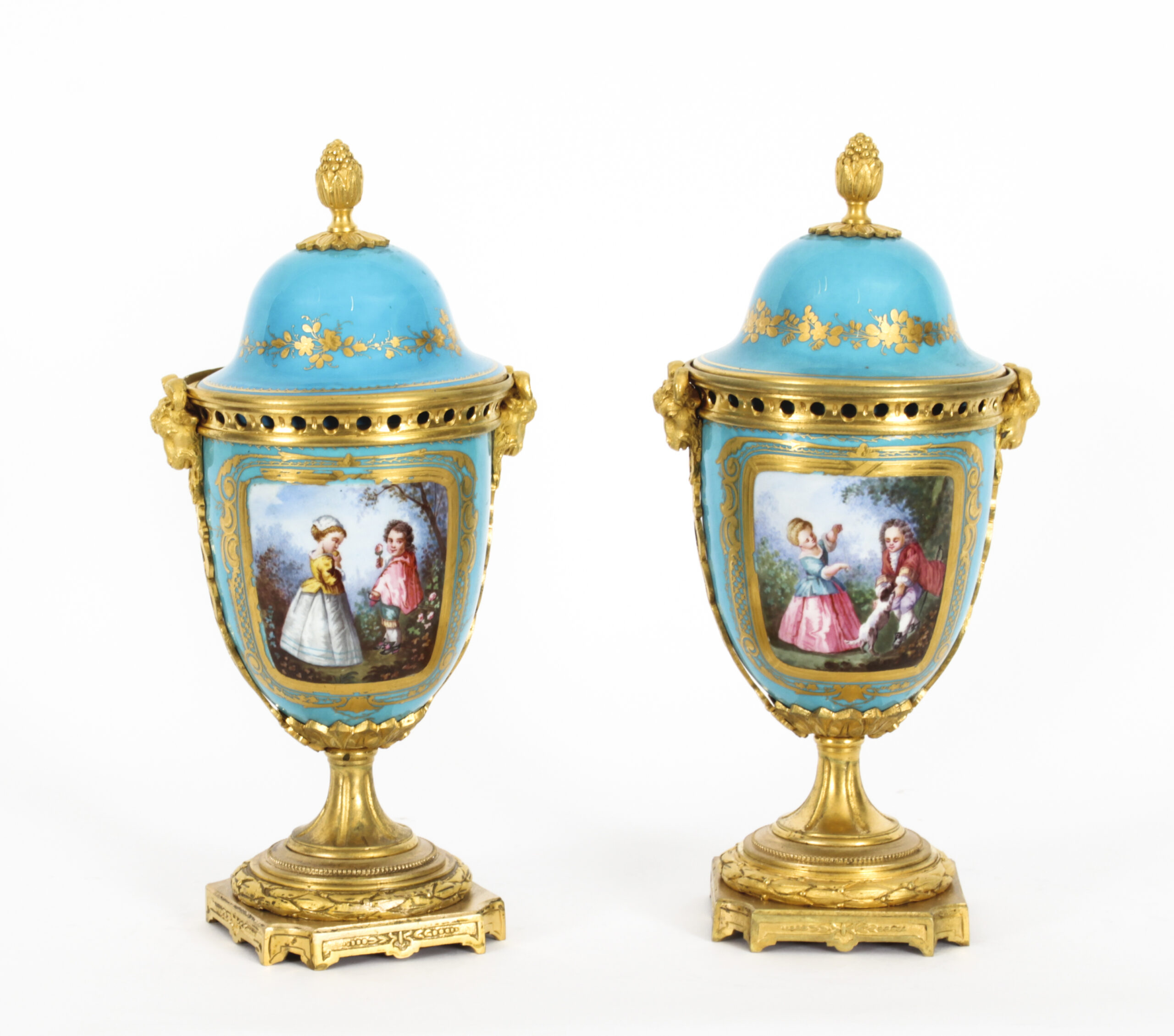 pair of late 19th century French gilt Sèvres porcelain pot pourri vases