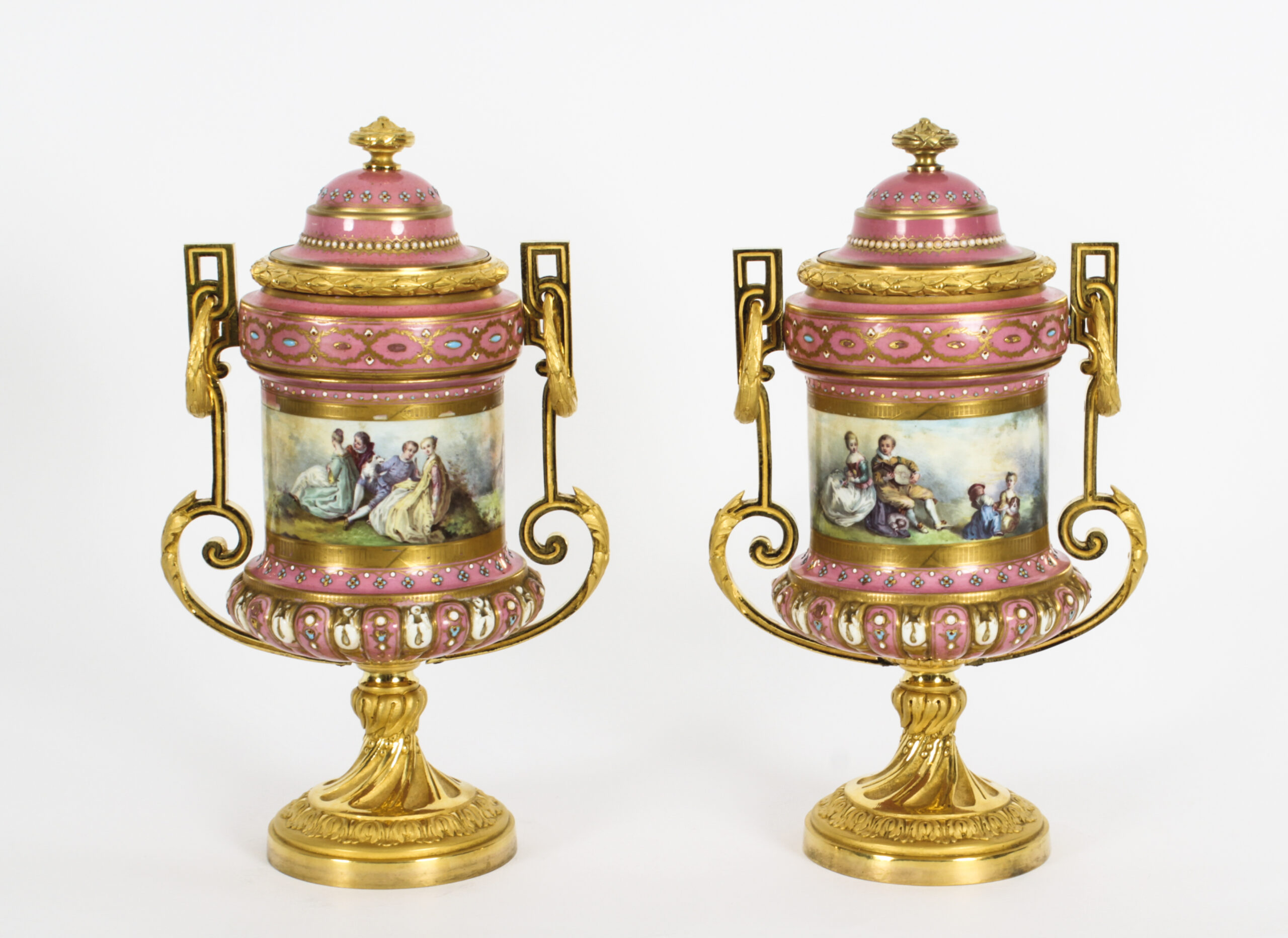 19th century French Ormolu Pink Severes Lidded Vases