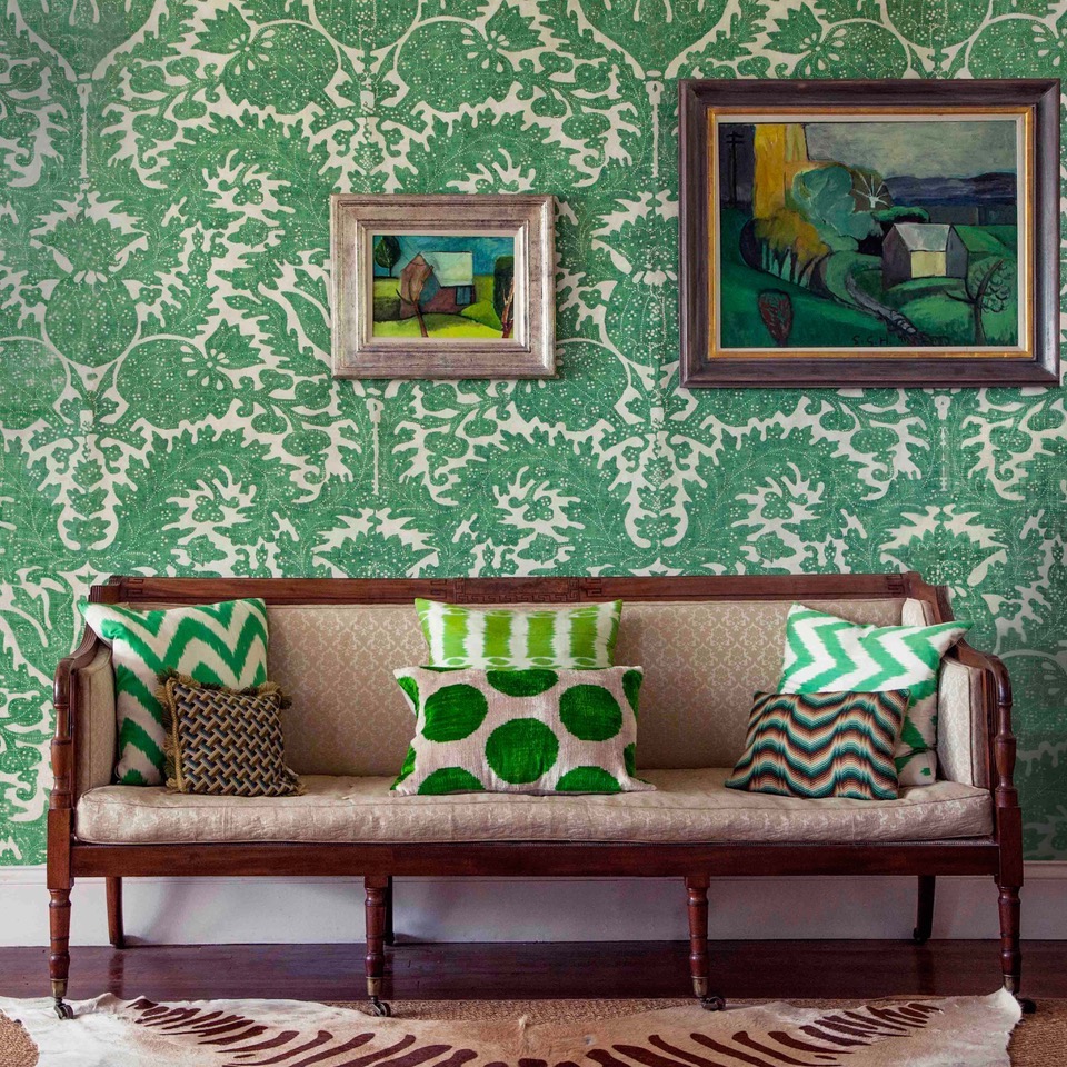 Grand Pomegranate in Granada Green wallpaper designed by Totty Lowther