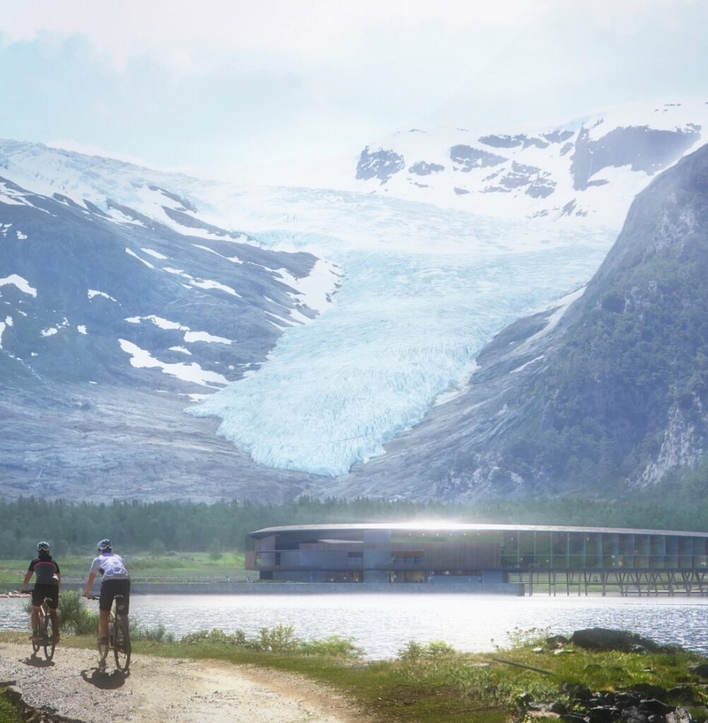 The Svartisen Glacier is a dramatic backdrop to Svart, an eco-friendly hotel in Norway (Effect Magazine)