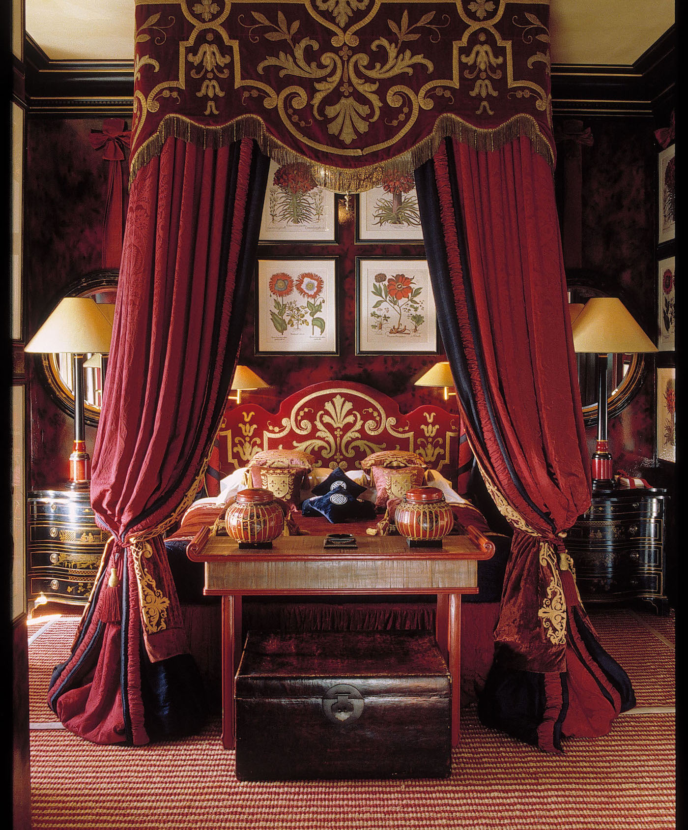 A bedroom at Blakes Hotel interior designed by Anouska Hempel in Effect Magazine