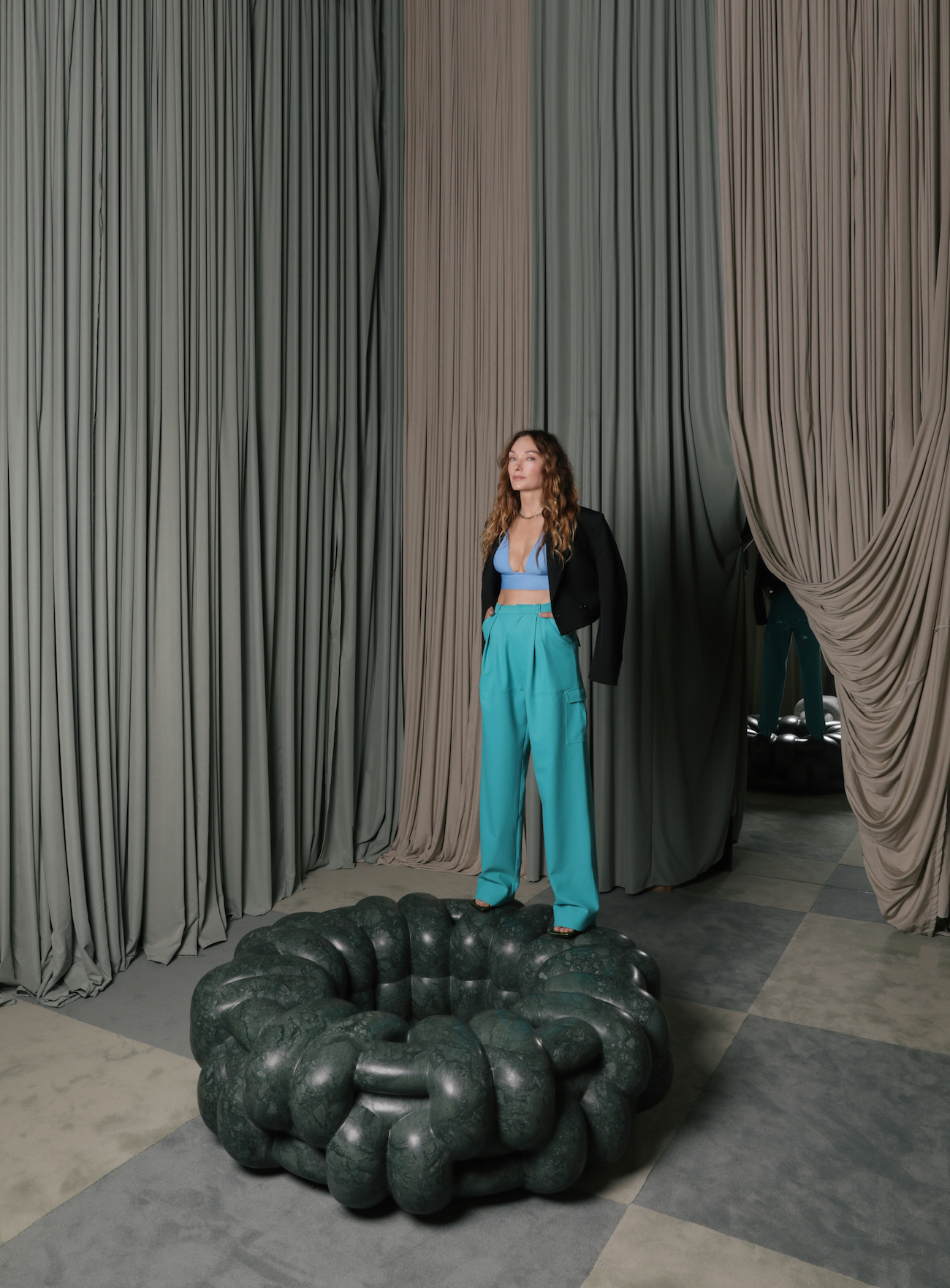 Kelly Wearstler standing on a piece of her Nudo collection in Effect Magazine