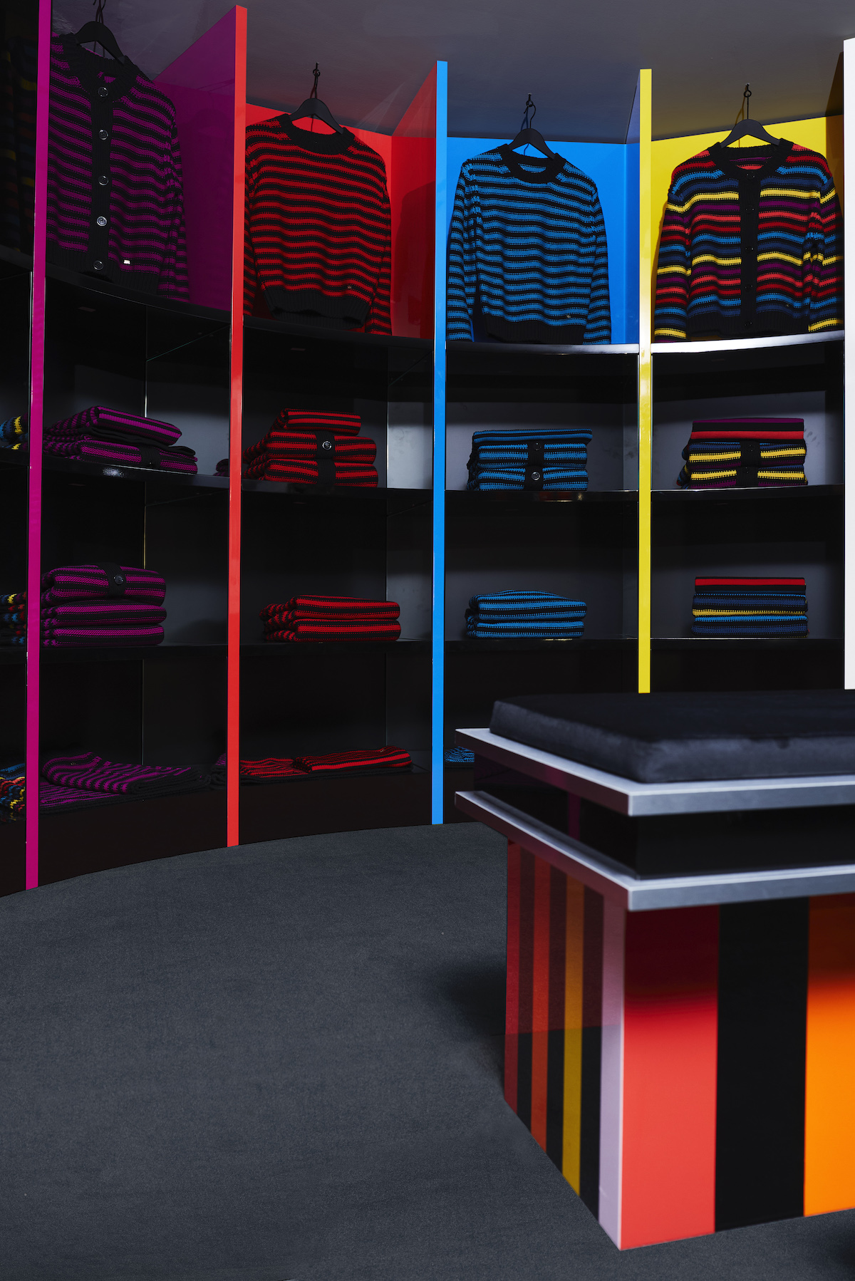 Clothes racks at Parisian fashion house Sonia Rykiel designed by Julien Sebban and Uchronia in Effect Magazine