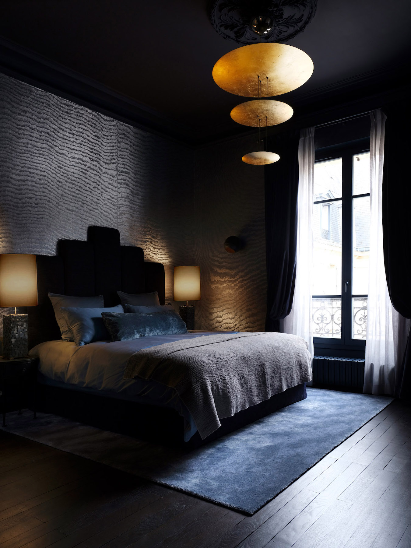 Bedroom at interior designer Tala Fustok's Avenue Foch project in Effect Magazine