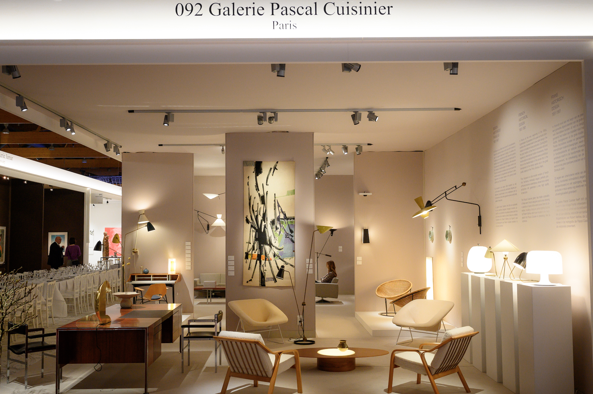 Galerie Pascal Cuisinier at BRAFA 2023, with the desk by Joseph-André Motte on the left - Effect Magazine
