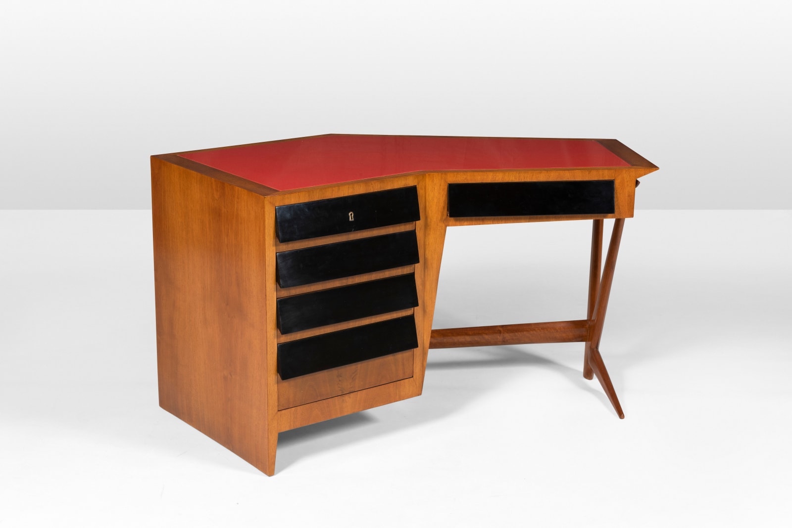 Walnut Ico Parisi desk from 1952 at the Gokelaere & Robinson stand at BRAFA 2023 in Effect Magazine