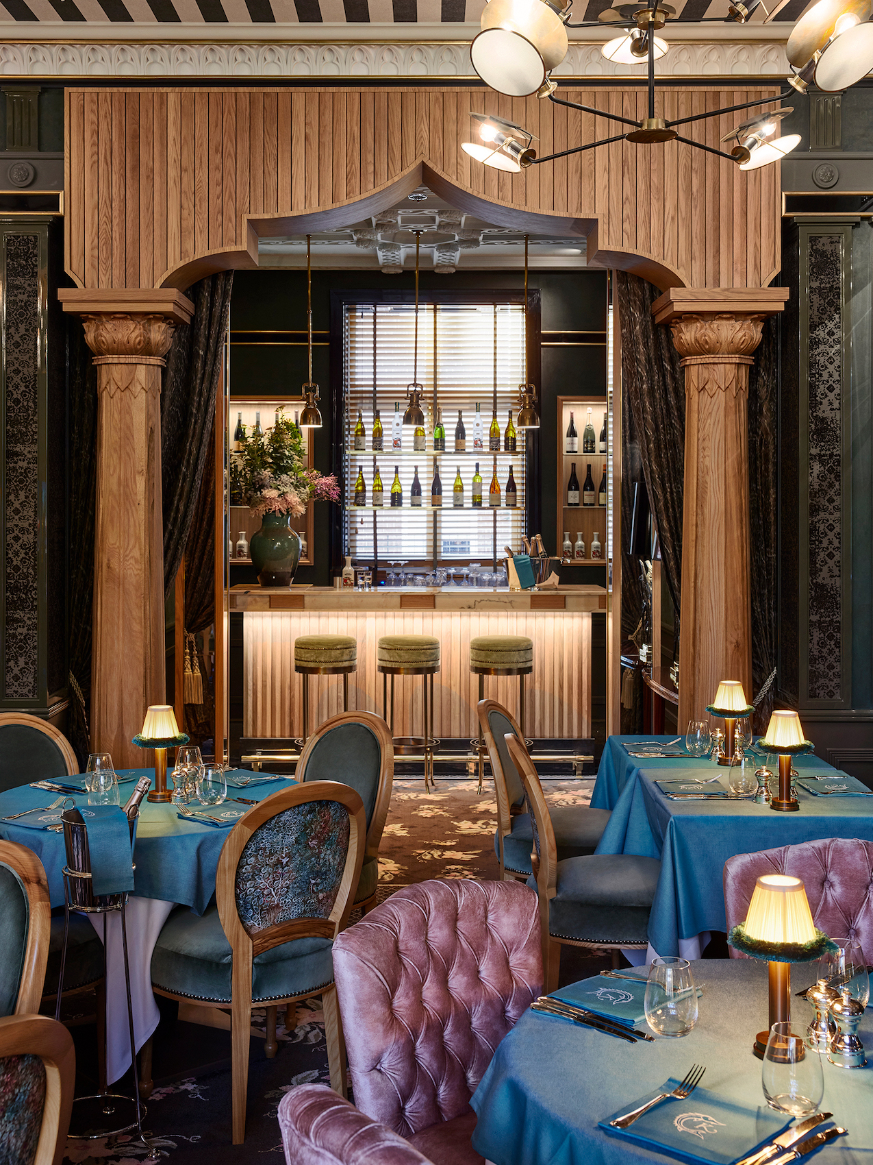 Arabesques, textures, ornate ceilings and art at Caviar Kaspia London in Effect Magazine