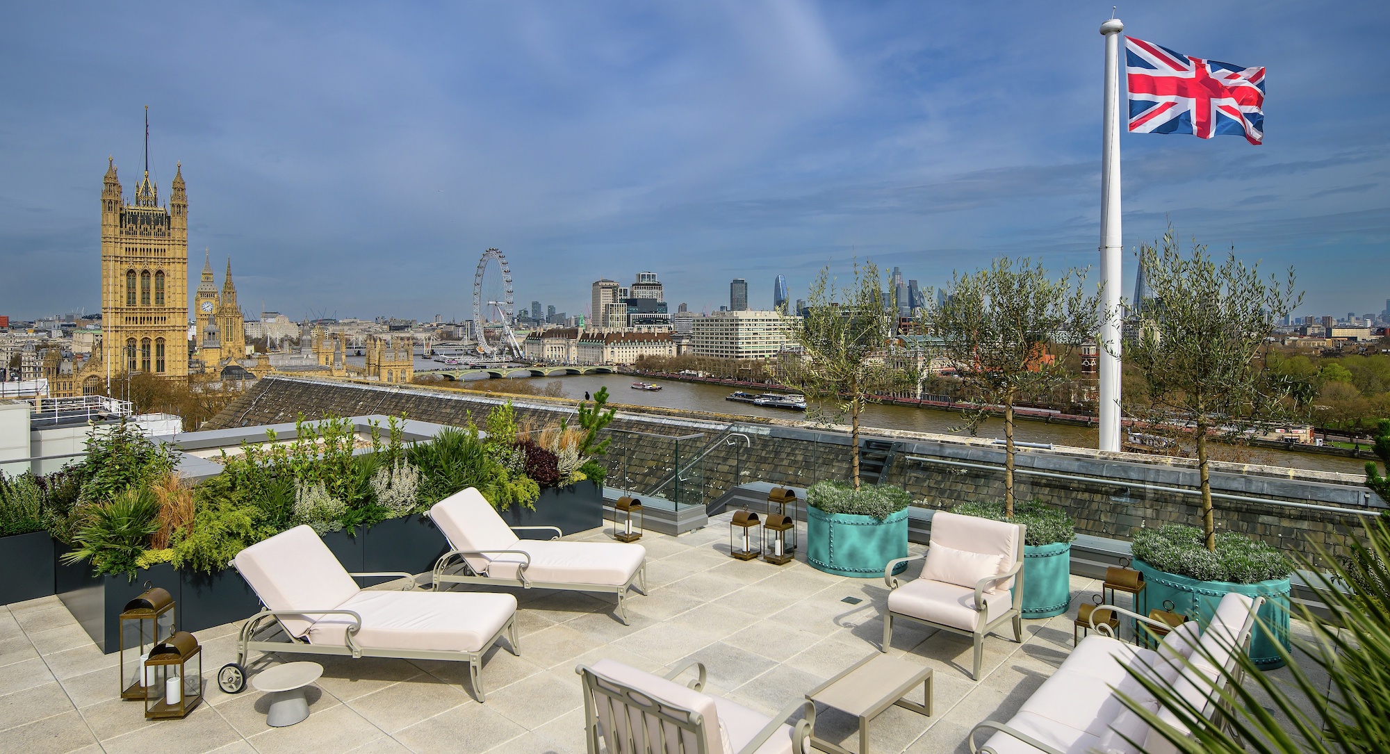 The roof terrace of The Astor is 1,184 square feet, and overlooks key London landmarks including the London Eye, Big Ben and the Palace of Westminster