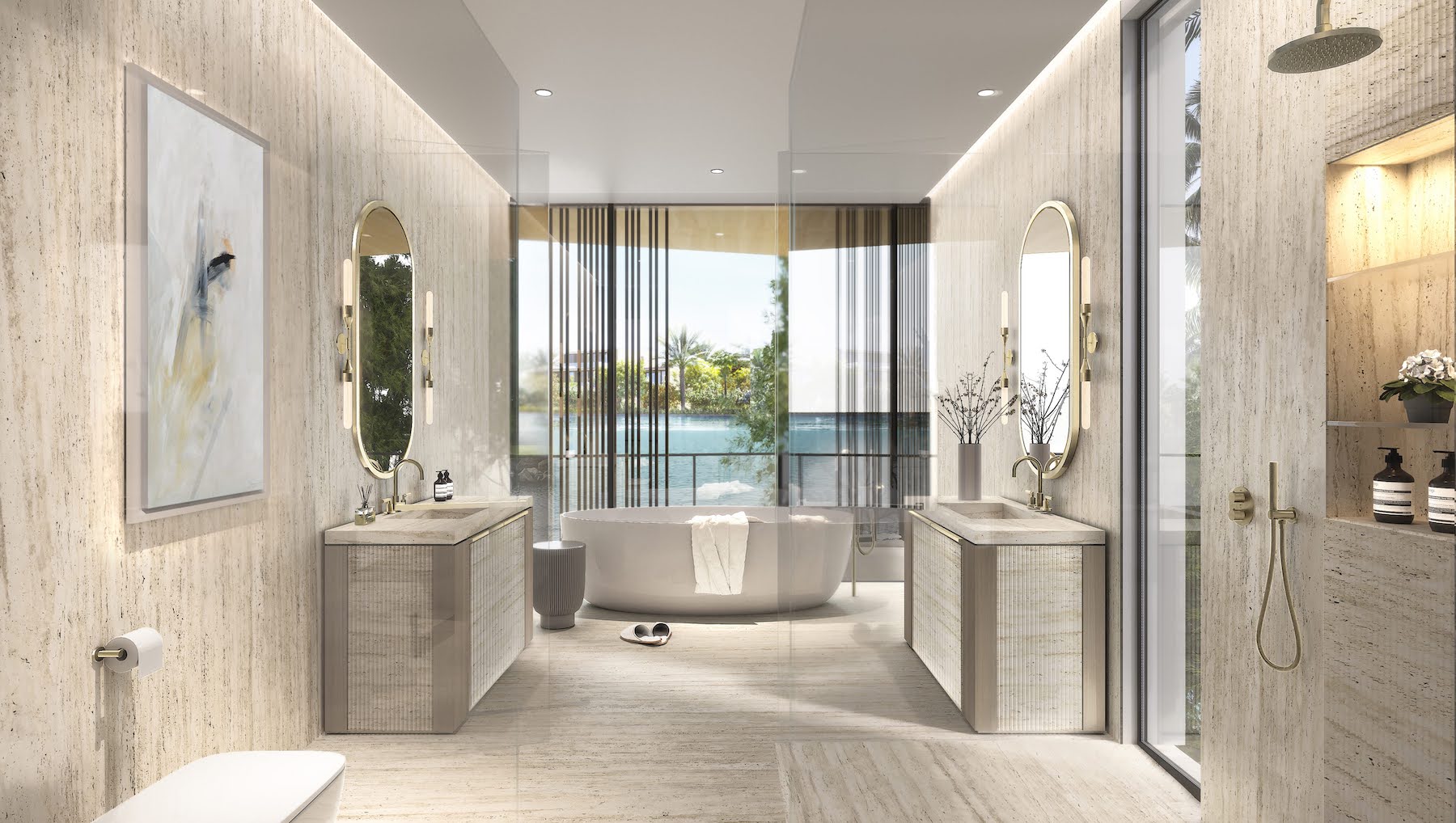 Bathroom in a private villa in Dubai interior designed by Bergman Design House in Effect Magazine