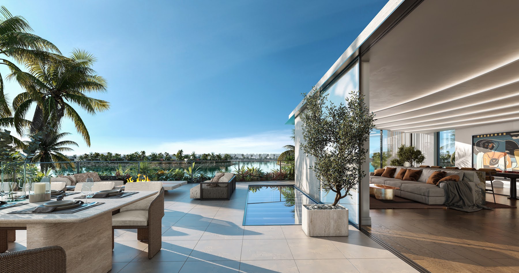 Outside terrace in a private villa in Dubai interior designed by Bergman Design House in Effect Magazine