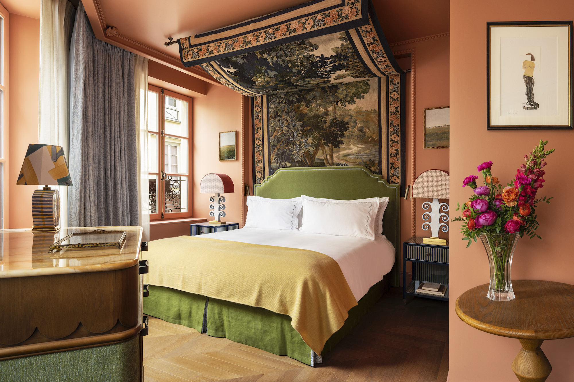bold hues and vibrant prints of Le Grand Mazarin, a design hotel in Le Marais, Paris, interior designed by Martin Brudnizki - Effect Magazine