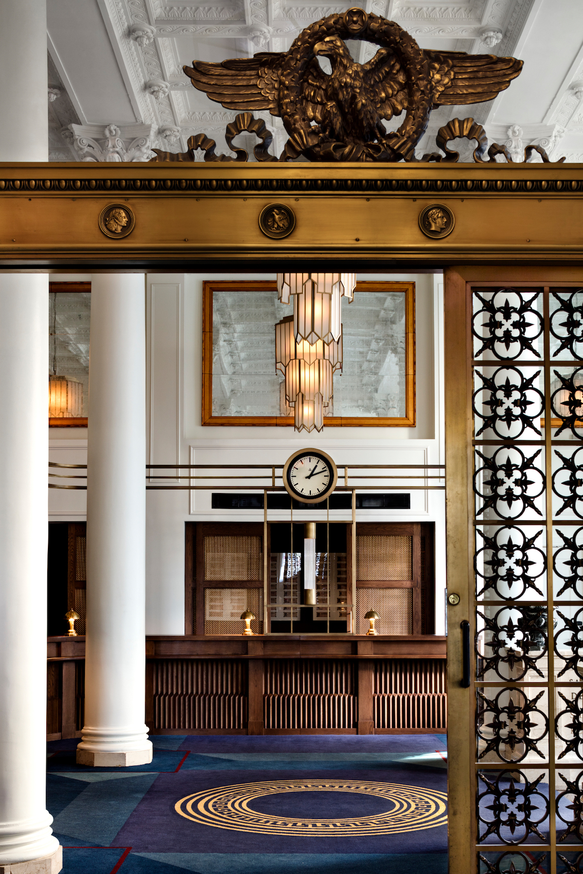 Reception at Riggs Hotel in Washington DC – a former bank – restored and designed by the Lore Group
