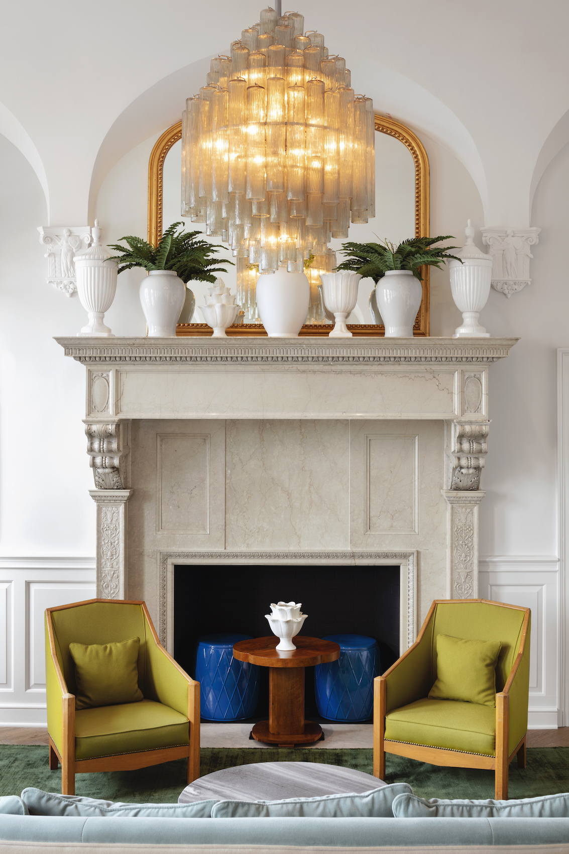 Fireplace in a suite at Riggs Hotel in Washington DC designed by Lore Group creative director Jacu Strauss in Effect Magazine