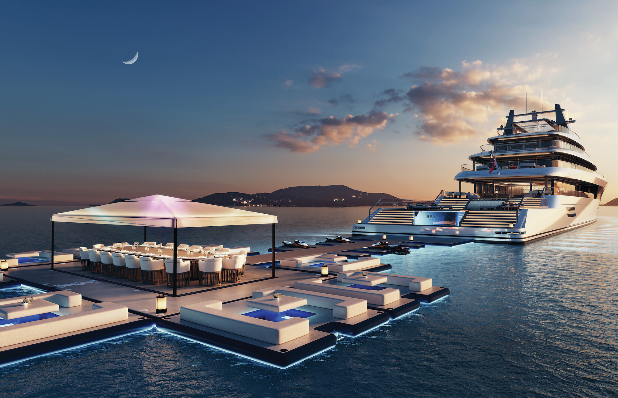 The "floating island" aft of the Beach superyacht concept represents next-generation yacht design - Effect Magazine