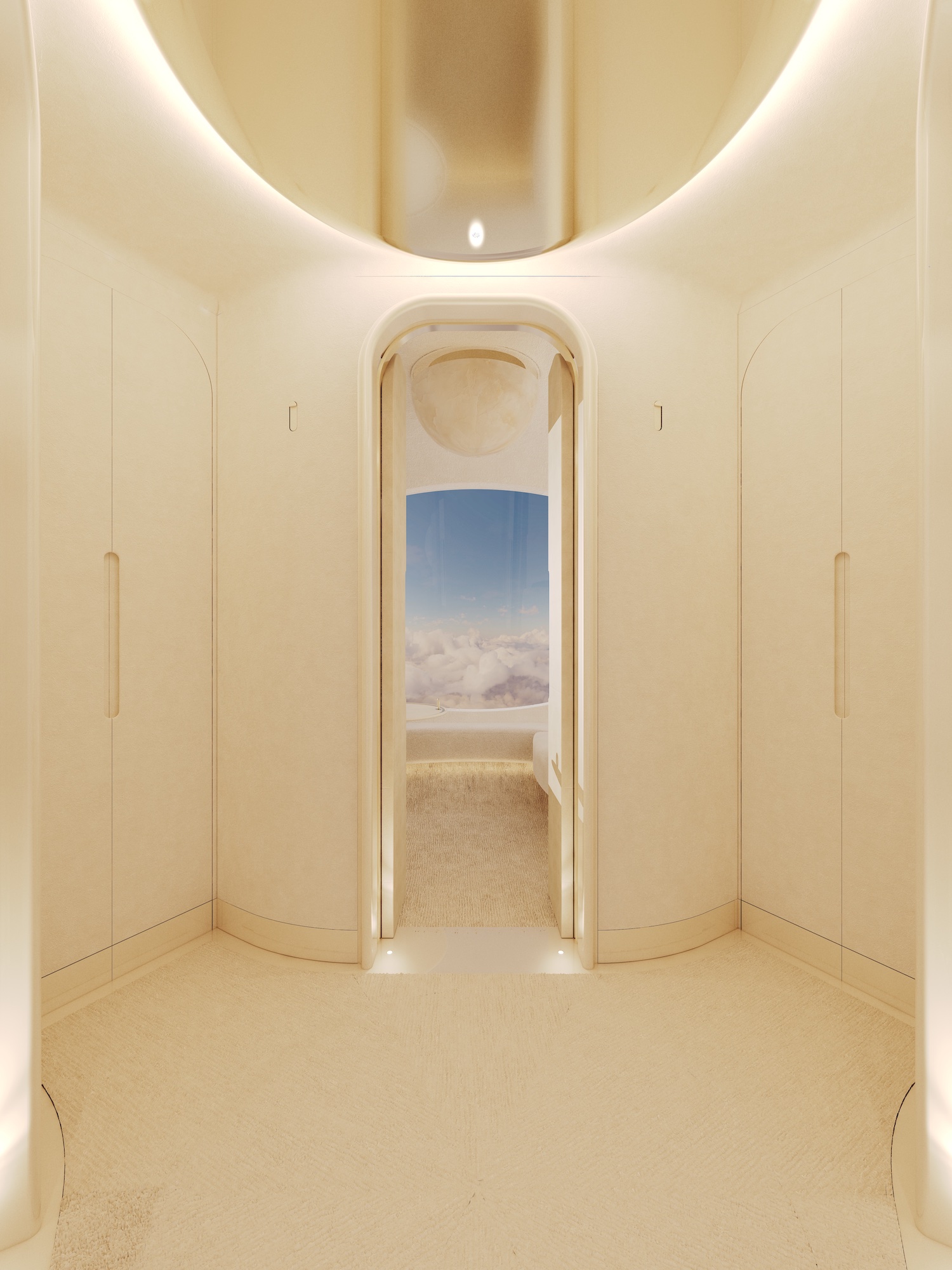 Interior lobby of the Zephalto space capsule Céleste in Effect Magazine