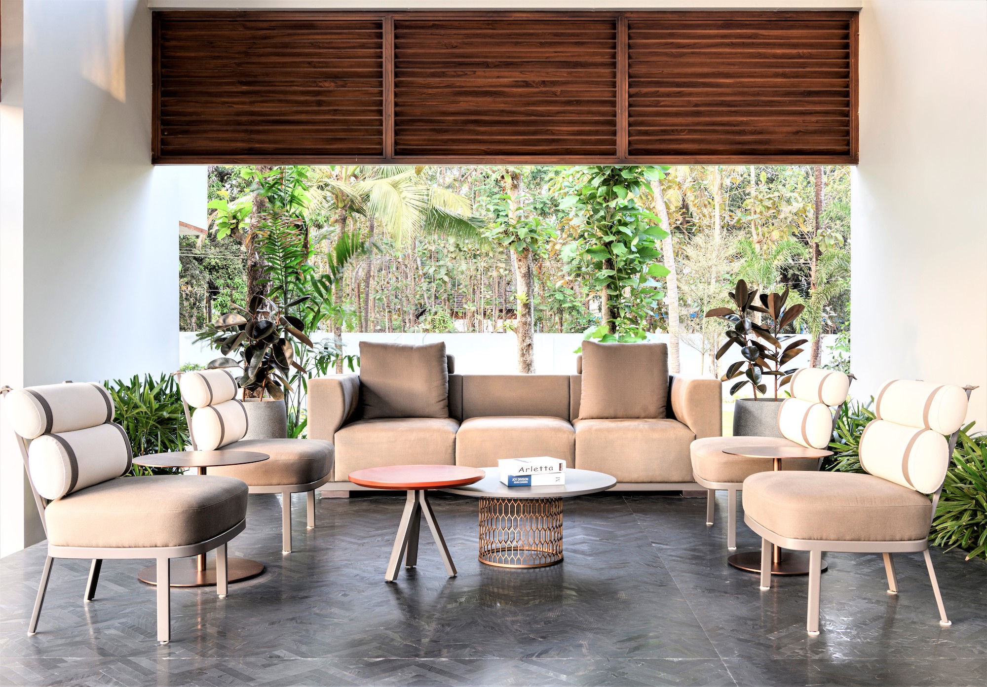 Reception area at 'Art Mansion' project by Indian designers Arun Shekar and Mohammed Afnan in Effect Magazine