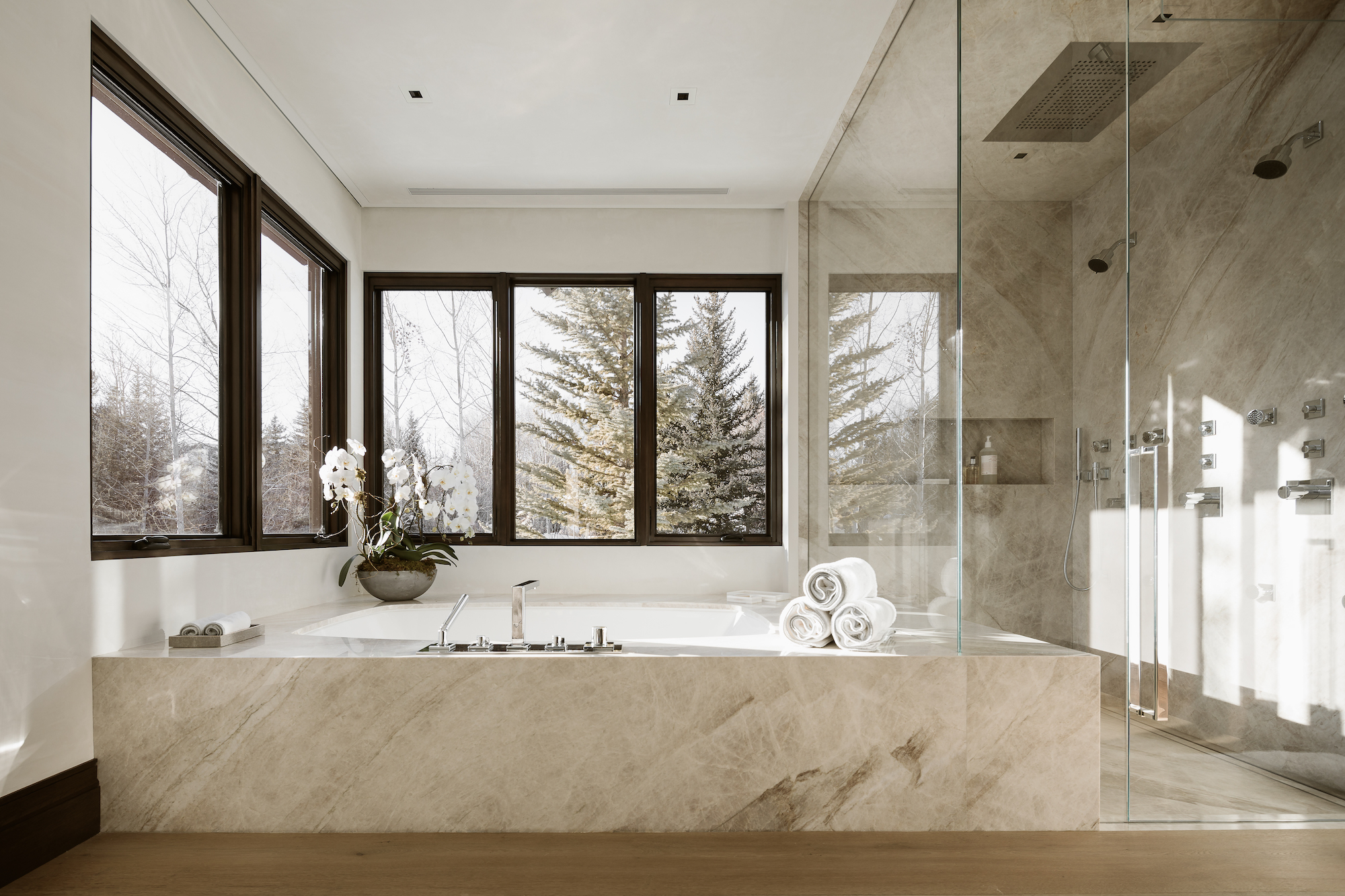 The experience shower is increasingly being seen in high-end residential projects, such as the above spathroom by Pembrooke & Ives - Effect Magazine