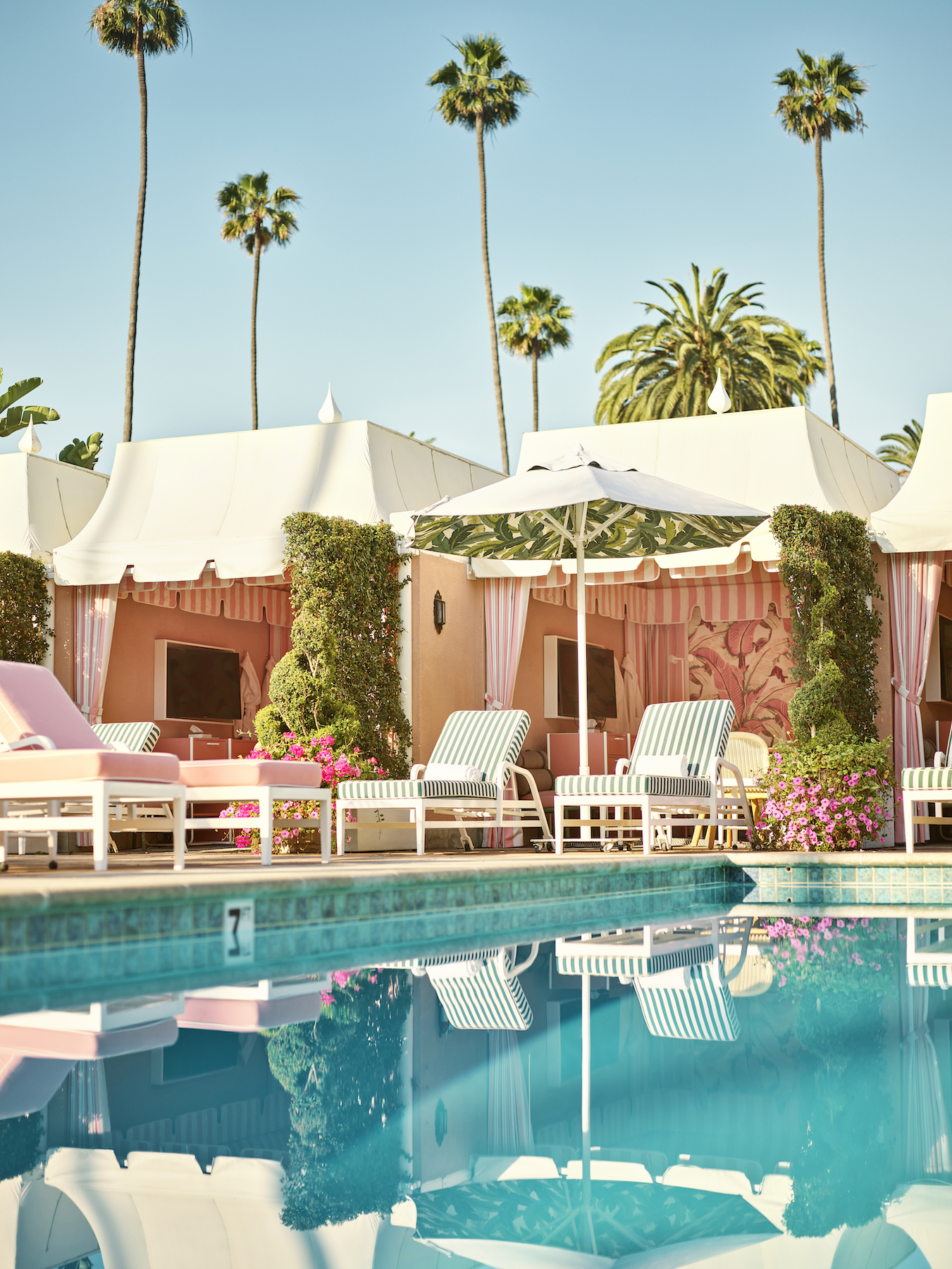 The glamorous cabanas of the Beverly Hills Hotel designed by Alexandra Champalimaud in Effect Magazine