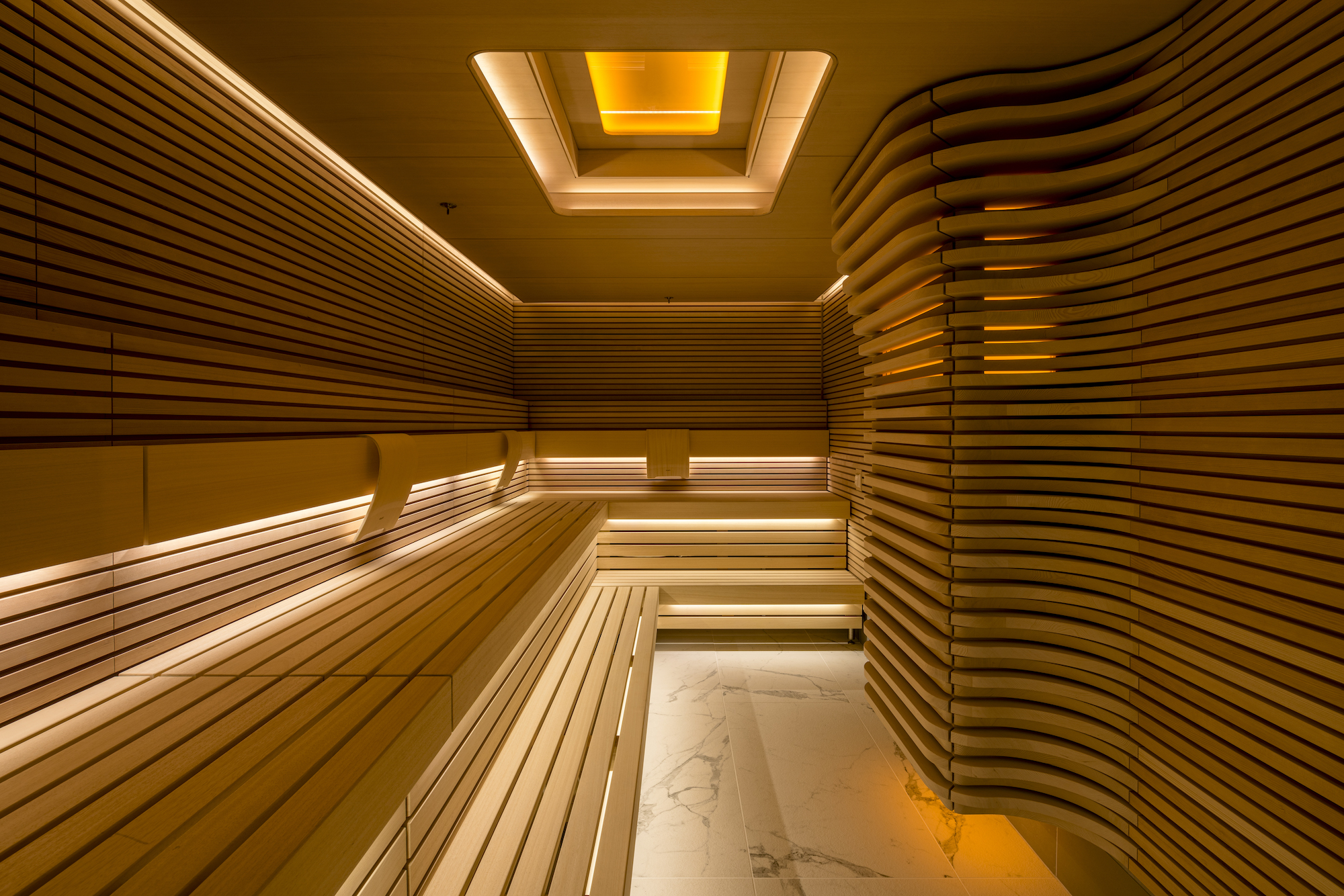 Modern sauna design: the sauna at Southbank Place Spa in London, designed by Goddard Littlefair - Effect Magazine